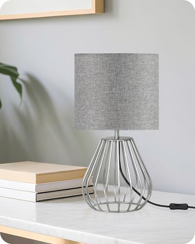 Small Table Lamp, Bedside Lamp with Gray Linen Lampshade & Silver Metal Base, Modern Nightstand Lamp, Little Cute Desk Lamp for Bedroom, Living Room, 2700K LED Bulb Included, SH06TL05 - Image 2