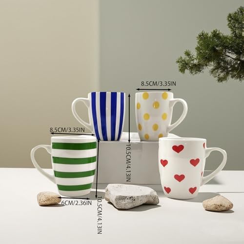 Colorful Ceramic Mug Set of 4 Boho Porcelain Mug Set Artistic Coffee Cup Set of 4 with Gift Boxed for Family, Office & Parties,Housewarming Gift - Image 3
