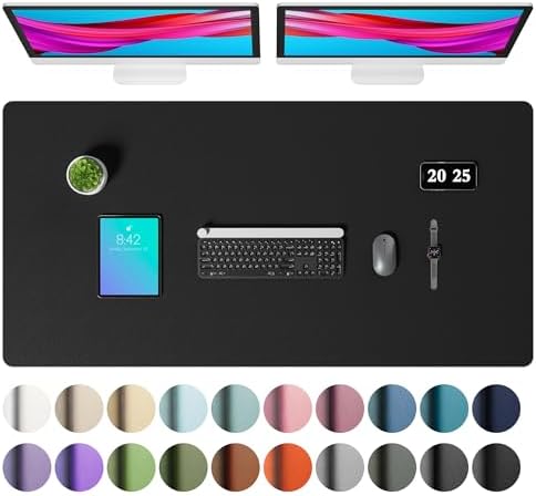 Aothia Faux Leather Desk Mat – Large Mouse Pad, Non-Slip PU Leather Blotter, Waterproof Writing Surface for Office and Home (Black, 47.2" x 23.6") by AothiaSimpleNaturalUnique