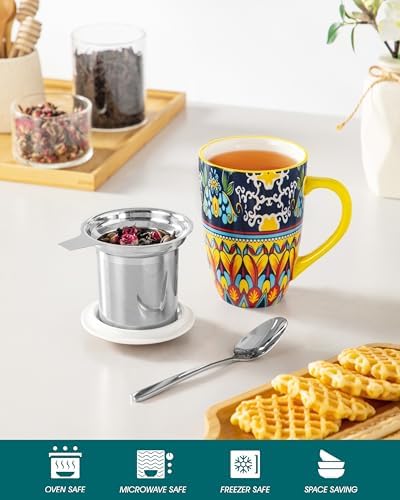 vancasso 18 Oz Tea Infuser Mug with Lid, Golden Lotus Mirage - Image 4