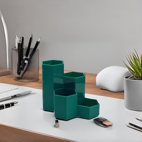 Pencil Organizer Pen Holder for Desk Pens Cup Small Desk Organizer Cute Pen Holder for Office,School and Home (Teal, L-Shape) - Image 3