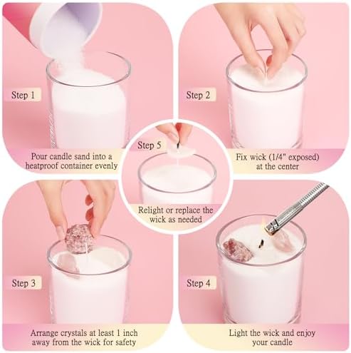 BRELANO Crystal Candle Making Kit – No-Melt Pearled Candle Sand, 18 oz Sand Wax, 30 Cotton Wicks, 3 Natural Crystals & Glass Jar – DIY Candle Gift Set for Women & Home Decor - Image 5