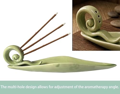 Handmade Ceramic Leaf Incense Holder - Long Ash Catcher Tray with Curled Tail Design, Zen Meditation Yoga Aromatherapy Home Decor - Image 4