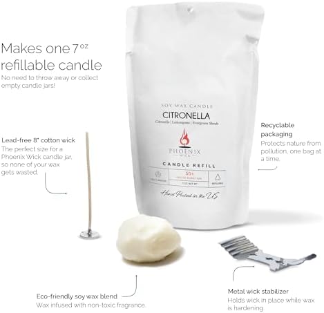 Phoenix Wick Candle Making Kit – Transform Anything Into A Candle – Candle Making Kit with Wick + 7oz Wax (Citronella Scent) - Image 3