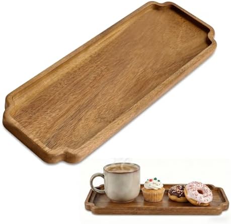 Small Wooden Tray | Acacia Wood Tray for Vanity, Bathroom Counter, Coffee Table & Toilet | Perfect for Remote, Snack & Catch All | Mini Charcuterie Board Serving Platter (Scalloped Rectangular) by Unknown