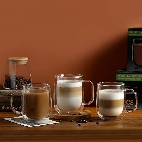CNGLASS Glass Coffee Mugs 12oz,Double Wall Insulated Mug Set with Handle,Clear Glass Espresso Mugs for Latte,Cappuccino,Tea Bag,Hot and Cold Beverages,Set of 2 - Image 5