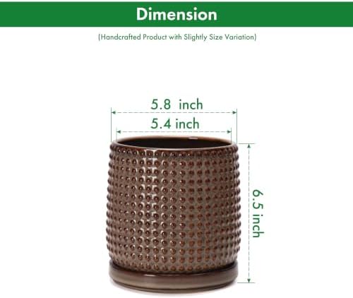 D'vine Dev Beaded Ceramic Pot with Saucer, 6 in, Stone Taupe, 27-C-X-L - Image 3