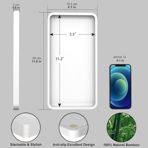 Weenson Bathroom Vanity Tray for Countertop Toiletries Makeup Decor Perfume Candles, Kitchen Tray for Soap Dispenser Spice Salt Coffee, Toilet Tank Tray Bamboo11.81” L x 6.1” W x 0.79” H (White) - Image 3