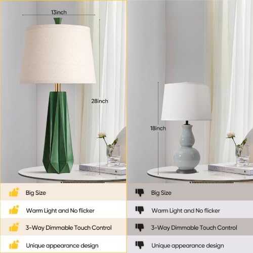 WIHTU 27" Resin Table Lamp Set of 2, Green Desk Lamp, Beside Lamp for Decor - Image 6