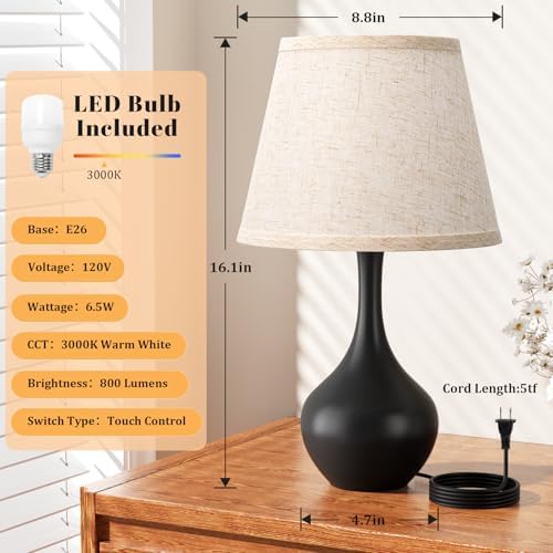 16.1" Touch Table Lamp for Nightstand, 3 Way Dimmable Small Bedroom Lamp - Image 5