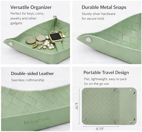 UnionBasic Small Valet Tray, Jewelry Tray for Rings Watches Earrings, Entryway Catchall Caddy for Coins Keys Change, Nightstand Bedside Valet Holder, Trays for Electronic Gadgets, Woven Matcha - Image 2