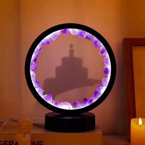 Runyansghi Amethyst Tooth Night Lamp 8.6" Natural Healing Crystal Bedside Lamp USB Port 3 Colours Dimming Mode Bedroom Lamp Suitable Night Light Ideal Gift by Runyangshi