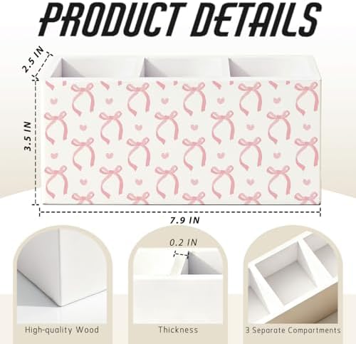 Pink Bow Pen Pencil Holder for Desk Decor, Girly Office Decor - Image 2