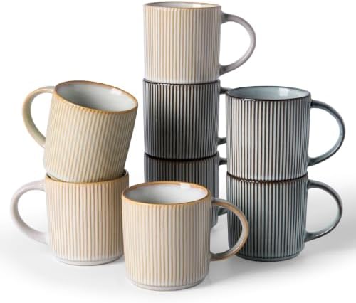 famiware Coffee Mug Set of 8, Star 12 oz Ceramic Mugs Cups Set with Handle by Famiware
