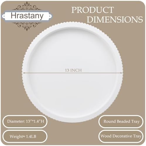 Hrastany Round Wood Serving Tray for Coffee Table Centerpiece, White - Image 3