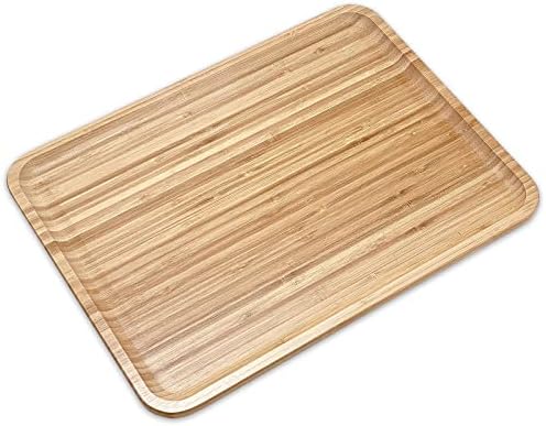 Bam&Boo Bamboo Serving Tray Natural Minimalist Rectangular (15.6” x 11.8" x 0.8") Coffee, Tea, Food, Drinks, Storage, Decor for Home, Kitchen, Bathroom by BamBoo