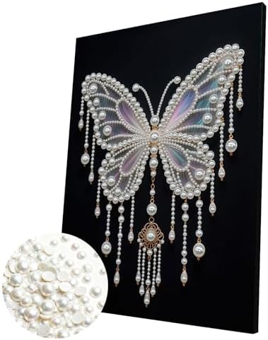 DIY Pearl Painting with Frame, Creative Design, Handmade Stress-Relieving Home Wall Decoration, Includes Frame and Tools-Butterfly-1 by Unknown