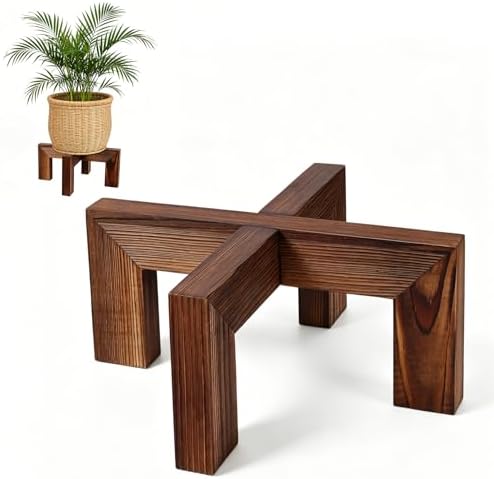 Wood Plant Stand Indoor Outdoor, Mid Century Modern Planter Holder, Sturdy Plant Pot Stand, Single Floor Flower Pot Holder (Walnut, Fit 5-10 Inch Pots) by Unknown