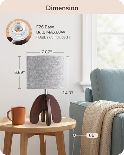 EDISHINE 14.37'' Small Table Lamp, Vintage Bedside Lamp, Linen Shade, E26 - Image 4