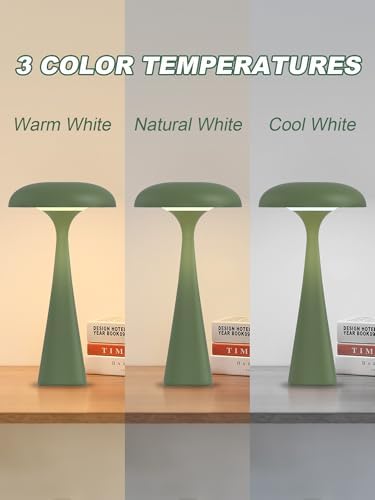 Cordless Mushroom Lamp,Green Small Table Lamp,Vintage Aesthetic Lamp - Image 3