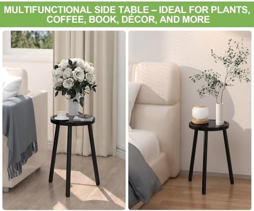 2-Pack Wood Plant Stands Indoor, 16.7" Tall Plant Stand Outdoor Mid-Century Plant Stool, Single Plant Table Modern Small Round Side/End Table for Living Room, Balcony, Office(Black) - Image 4