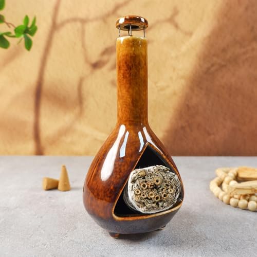 MOUGIGI Mini Chiminea Incense Burner Holder - Glossy Ceramic Smudge Bowl - Image 2