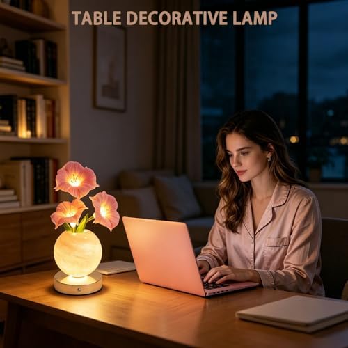 Pink Morning Glory Flower Lamp, Rechargeable Cordless LED Floral Table Lamp - Image 6