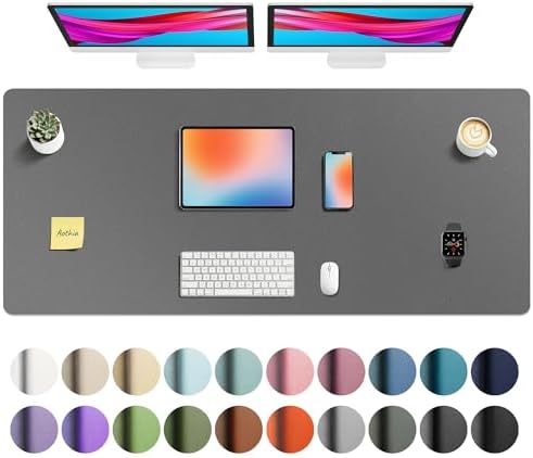 Aothia Faux Leather Desk Mat - Non-Slip PU Leather Desk Blotter, Waterproof Writing Surface, Large Desk Pad for Office & Home (Grey, 55" x 24") by AothiaSimpleNaturalUnique