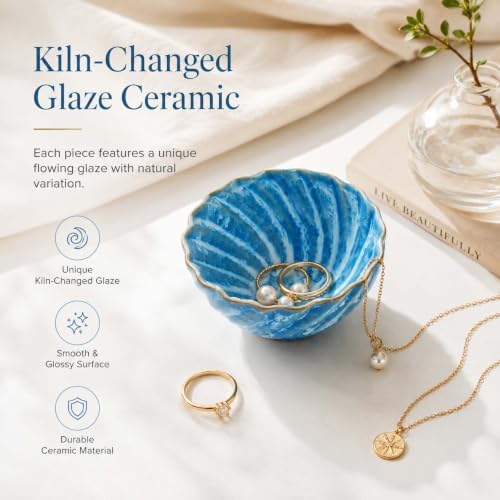 Blue Glazed Ceramic Ring Holder Jewelry Dish Tray Small Trinket Tray - Image 2