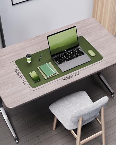 YSAGi Double-Sided Desk Pad, 31.5"x15.7"Leather Desk Mat, Eco Cork Desk Pad Protector,Large Mouse Pad,Waterproof Desk Blotter for Office/Home(Olive Green) - Image 2