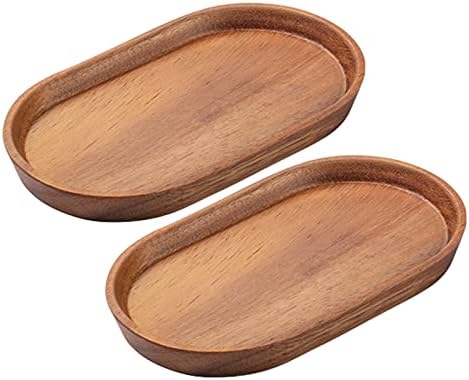Vandroop Acacia Wooden Mini Serving Tray Set of 2, Tea&Coffee Table Tray by VANDROOP