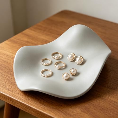Ymiko Ceramic Jewelry Tray Dish Key Holder Minimalist Sophisticated Design for Vanity Entryway Table Bedroom Bathroom Decor Silver - Image 6