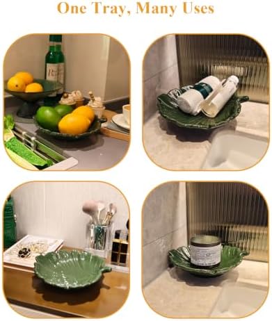 Green Ceramic Leaf Tray, Small Palm Leaf Decorative - Image 5