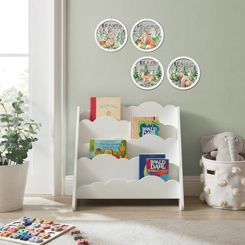 HPNIUB Woodland Nursery Wall Decor, Inspirational Girl Room Hanging Sign, 4 Pieces 10''x10'' Jungle Animals Wooden Decoration for Kids, Cartoon Fox Bear Art Sign for Teens Toddler Boy Baby Playroom - Image 3