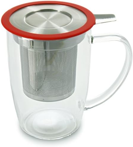 FORLIFE NewLeaf Glass Tea 16-Ounce Mug with Infuser and Lid, Red by Unknown