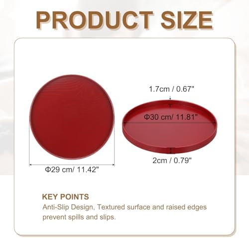 Wooden Serving Tray Round Wood Serving Tray Decorative Platter, 11.8 Inch Fit for Home Decor Kitchen Coffee Table Candle Holder, (Red) - Image 2