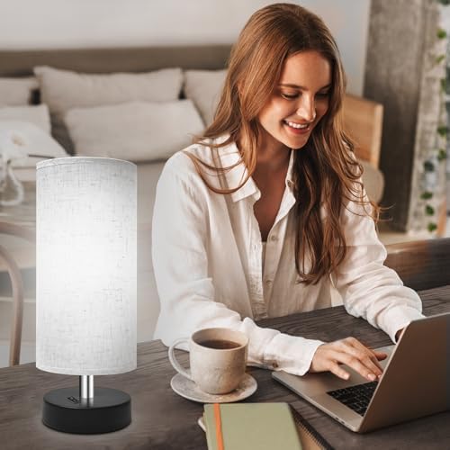 DEGNJU Bedside Table Lamp, Mini Minimalist, Flaxen Fabric Shade, 2 Pack - Image 5