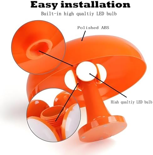 Orange Mushroom Lamp Dimmable Mushroom Table Lamp with 3 Lighting Modes Plug Donut 70s Retro Mid Century Lamp for Room Aesthetic Modern Lighting for Bedroom Living Room Home Decor & Gifts - Image 6