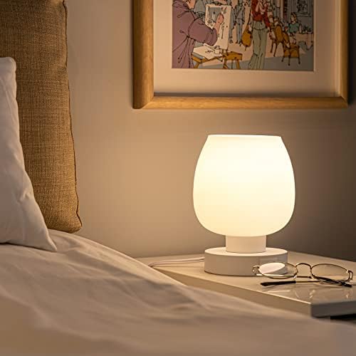 Touch Bedside Table Lamp Set of 2 - Modern Nightstand with USB-C&A Charging, 3-Way Dimmable LED Desk Lamp, White Opal Glass Shade - Image 4