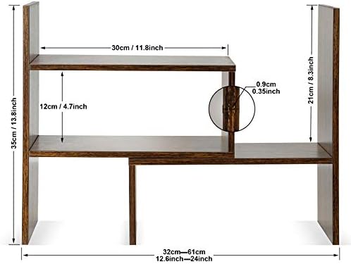Sorfity Expandable Wood Desktop Bookshelf Desktop Organizer Office Storage Rack Wood Display Shelf, Counter Storage Rack Top Bookcase - Freestyle Display Natural Stand Office Supplies Desk Organizer - Image 3