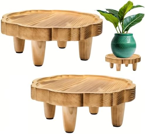Covzoe 2 Pack Mini Wood Pedestal Stand, 8.5 Inch Small Plant Risers by Covzoe