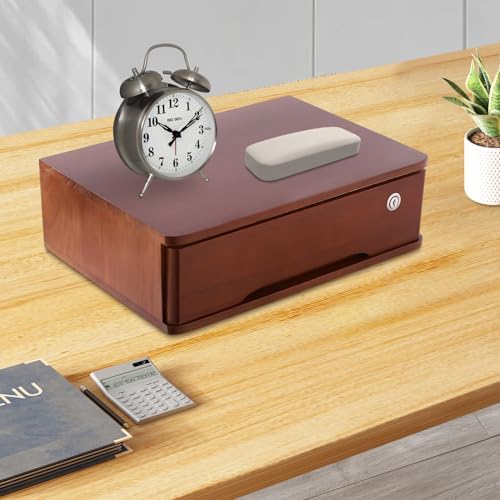 1-Tier Desktop Storage Box with Lockable Drawer, Wooden Desk Organizer for Office Supplies, Flat File Cabinet, Minimalist Design for Home & Office Use(Walnut) - Image 4