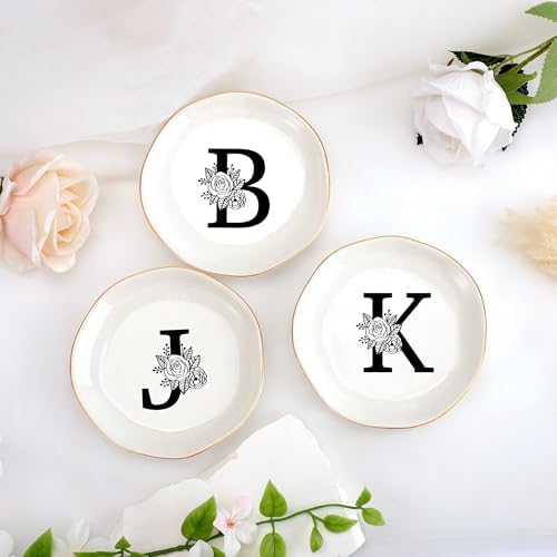 JoycuFF Initial V Ceramic Jewelry Tray, Bridesmaid Bride Gifts, Mothers Day Christmas Anniversary Engagement Birthday Gifts for Women Couples, Trinket Dish for Rings Earrings Necklaces Bracelets Keys - Image 4