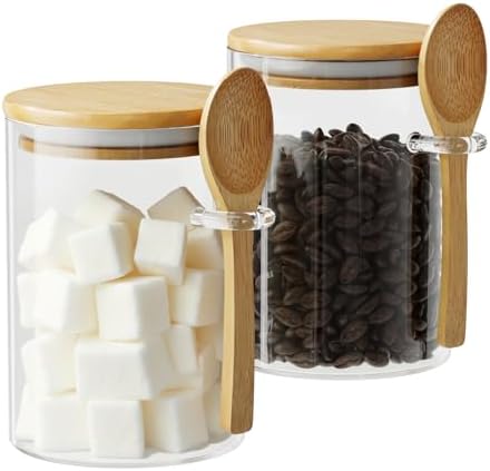 15 oz Glass Sugar Container, 2 Pack Coffee Container, Glass Jars with Lids by OneDream
