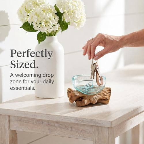 The Bridge Collection Decorative Glass Bowl On Wooden Base – Glass Trinket Dish for Keys Jewelry Or Small Essentials – Coastal Catchall Dish for Tabletop Display - Image 3
