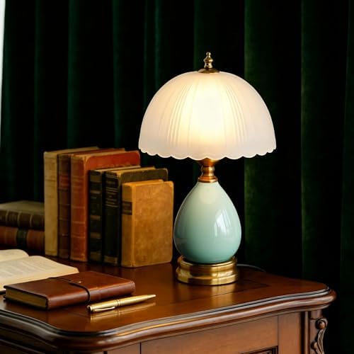 Vintage Ceramic Small Table Lamp with White Glass Shade - Image 7