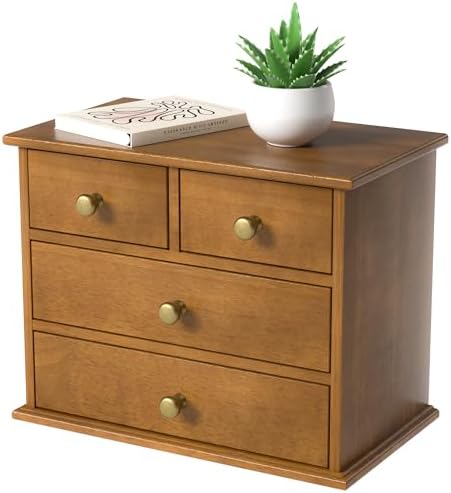 Oak Desk Organizer with Drawers, Durable Wooden Desktop Storage Box by JNFUZ