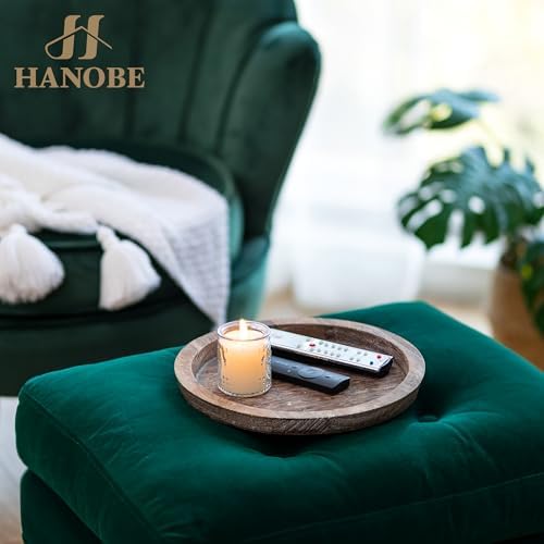 Hanobe Wooden Coffee Table Trays, 2PC Decorative Round Candle Holder Plate - Image 4