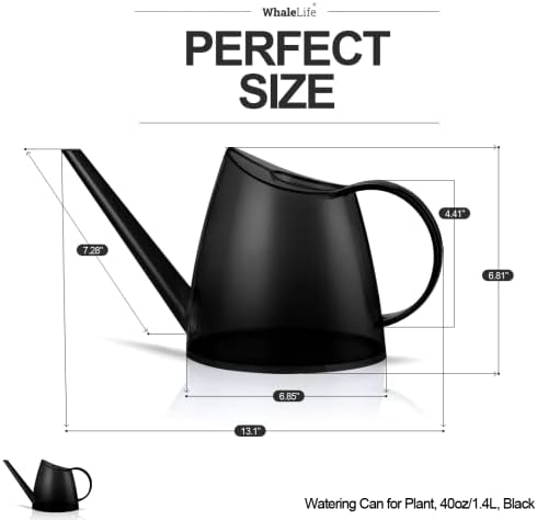 Small Indoor Plant Watering Can Long Spout 1.4L Black - Image 3