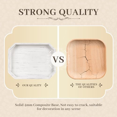 Wooden Decorative Tray, Rustic Serving Tray with Wood Bead, Farmhouse Big Tray for Ottoman, Countertop, Coffee Tabl, 16.5" x 13"x 1.6" (Retro White) - Image 5